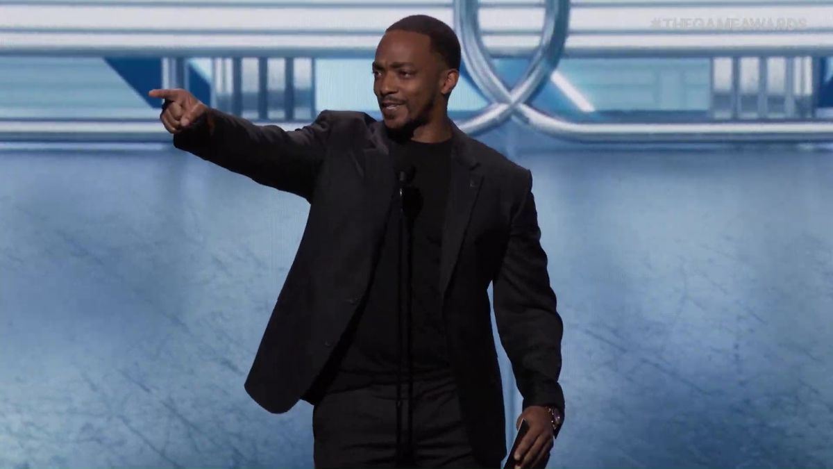 Anthony Mackie on stage at the Game Awards 2023
