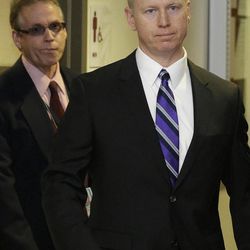District Attorney George Brauchler arrives at district court for a hearing in the case of Aurora theater shooting suspect James Holmes in Centennial, Colo., on Monday, April 1, 2013. Brauchler announced he will seek the death penalty against Holmes. 
