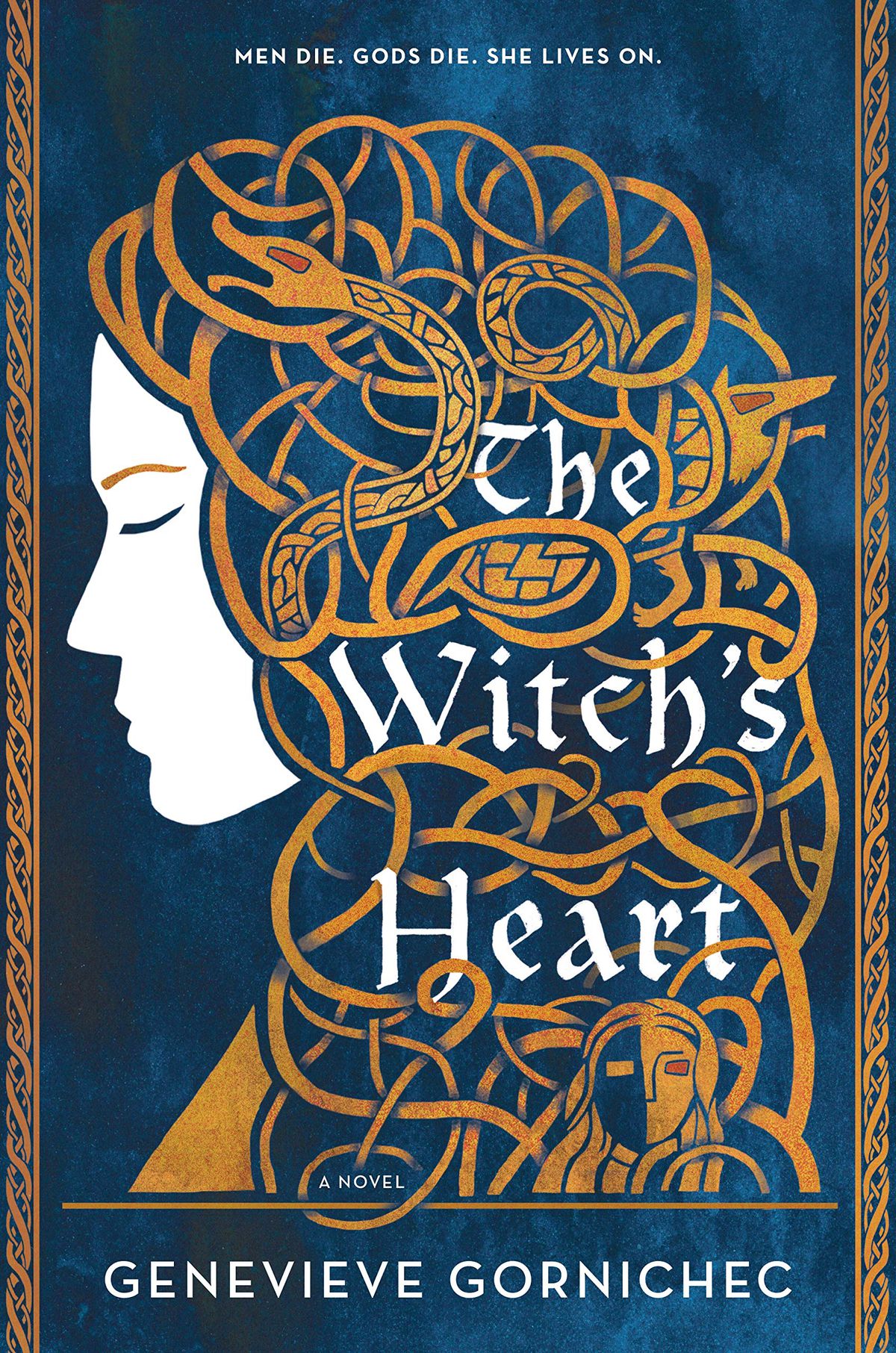 The cover for “The Witch’s Heart” by Genevieve Gornichec which shows a woman with Medusa-like hair, and the book’s title woven in