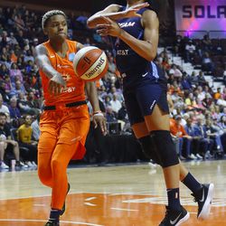 The Atlanta Dream take on the Connecticut Sun in a WNBA game at Mohegan Sun Arena in Uncasville, CT on June 21, 2019.