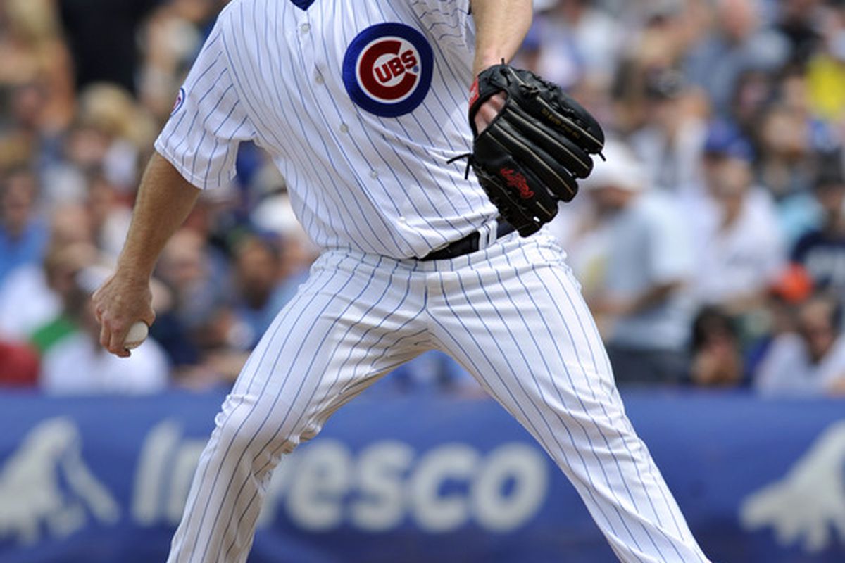 Ryan Dempster of the Chicago Cubs pitches against the New York Yankees on June 18, 2011 at Wrigley Field in Chicago, Illinois.  (Photo by David Banks/Getty Images)