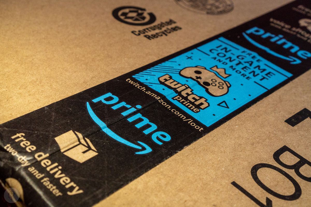 Amazon Prime tape on box stock photo