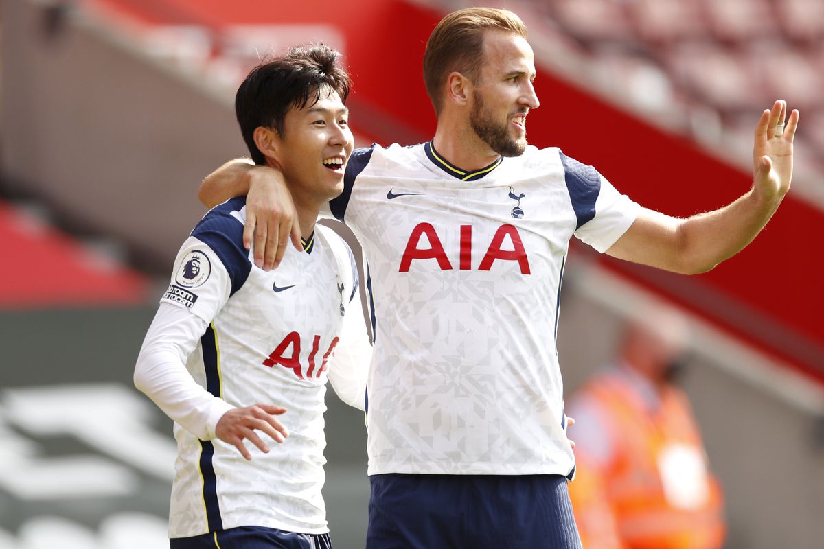 Heung-Min Son celebrates with Harry Kane - Tottenham Hotspur - Premier League