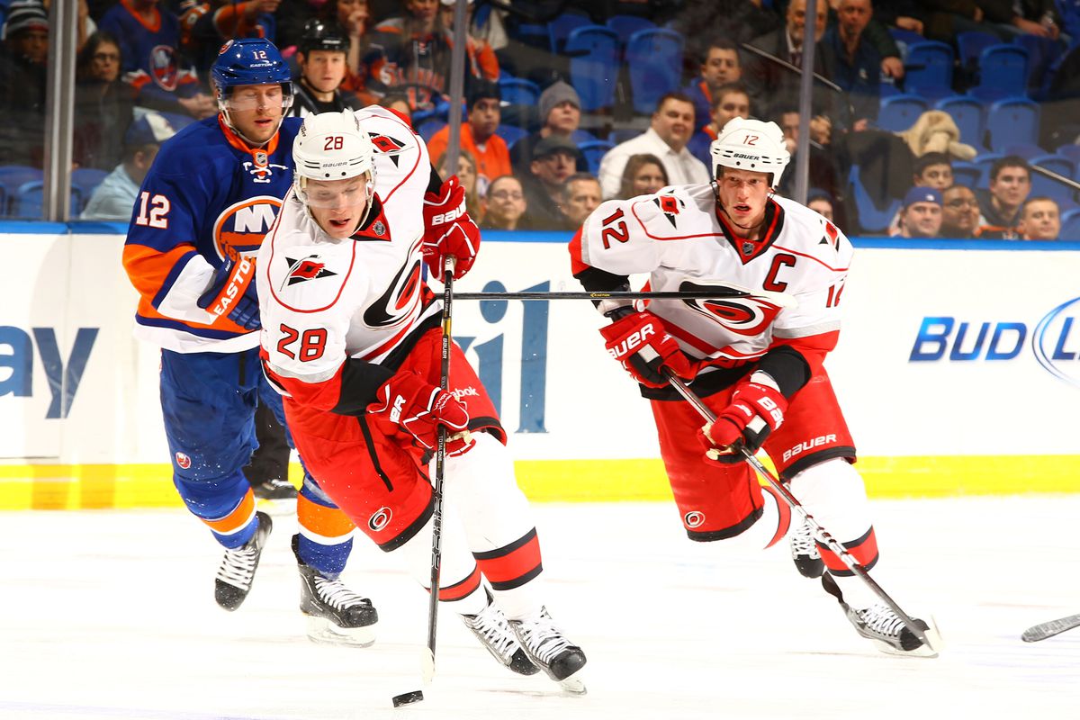 The Islanders had no answers for Carolina at even-strength, particularly the top line powered by Alexander Semin, left, and Eric Staal, right.