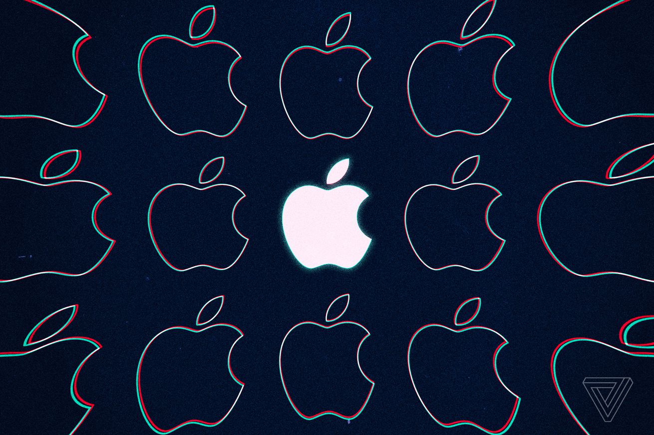 A pattern of Apple logos
