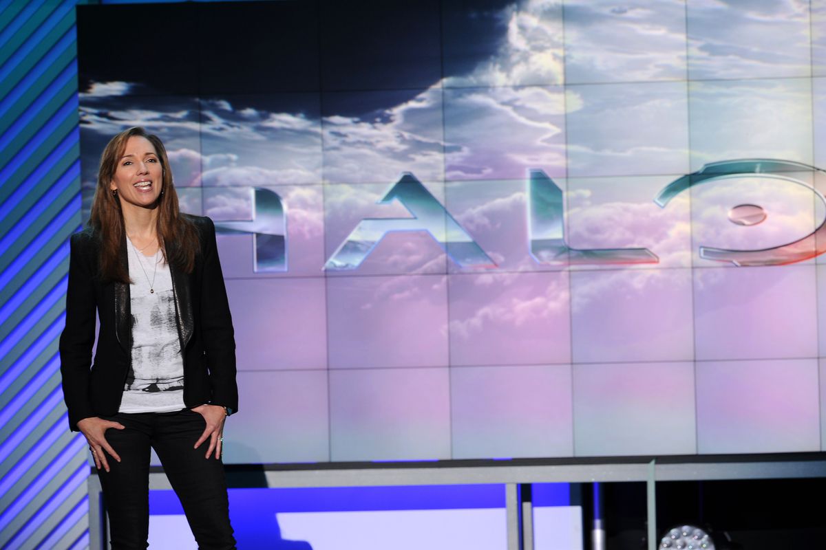 Bonnie Ross, general manager of 343 Industries, creator of the Halo games series, speaks at the Microsoft Xbox E3 2013 Media Briefing, in Los Angeles, California June 10, 2013. The press conference precedes the Electronic Entertainment Expo (E3) which takes place in Los Angeles June 11-13. AFP PHOTO / ROBYN BECK