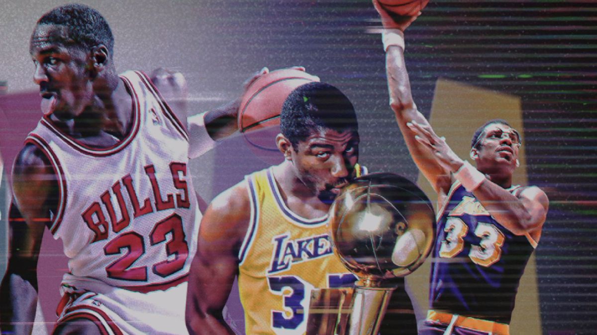 a montage of NBA players representing the league’s history, Michael Jordan, Magic Johnson, Kareem Abdul-Jabbar