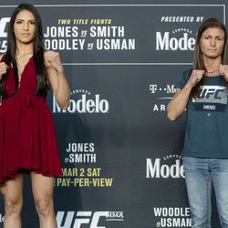 Polyana Viana and Hannah Cifers pose at UFC 235 media day.