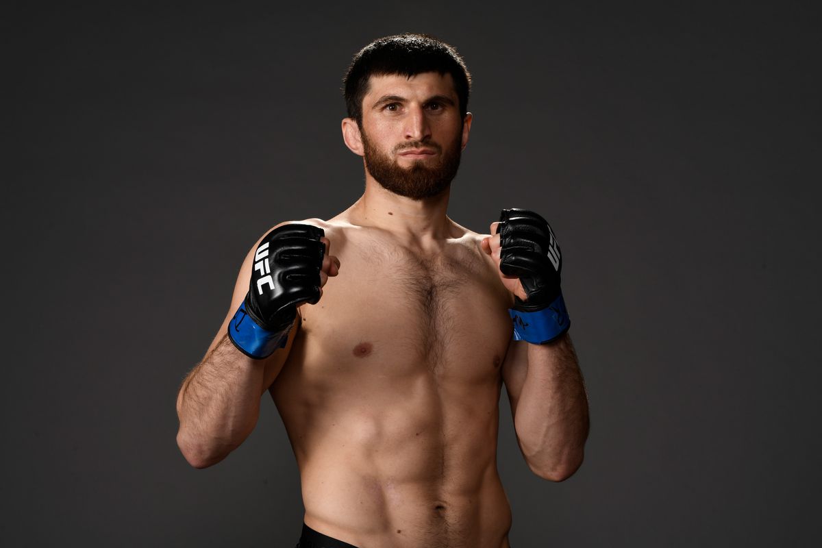Magomed Ankalaev poses for a post fight portrait backstage during the UFC Fight Night event at Chartway Arena on February 29, 2020 in Norfolk, Virginia.