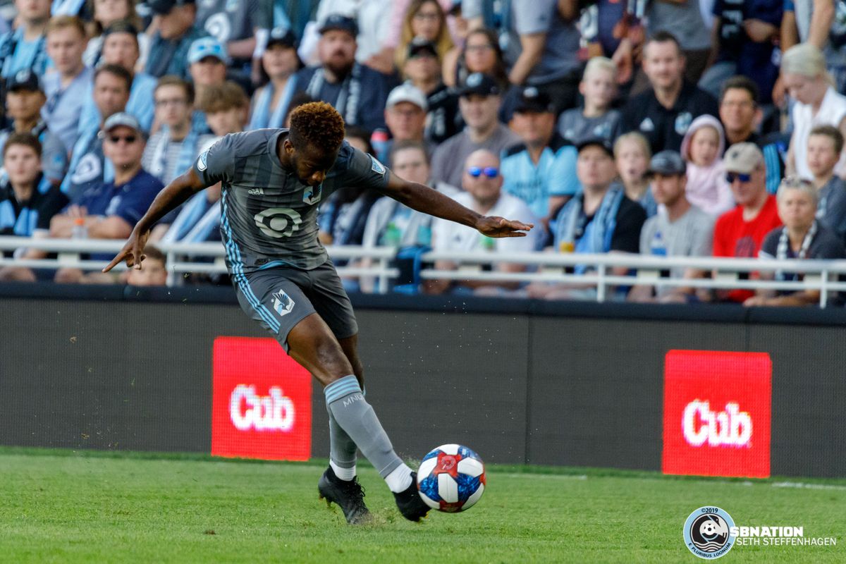 July 10, 2019 - Saint Paul, Minnesota, United States - Minnesota United midfielder Kevin Molino (7) passes the ball  during the quarter-final match of the US Open Cup between Minnesota United and New Mexico United at Allianz Field. 