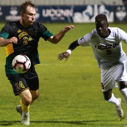 The Vermont Catamounts take on the UConn Huskies in a men’s college soccer game at Morrone Stadium in Storrs, CT on October 23, 2018.