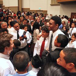 Jabari Parker speakes to youth after fireside sponsored by the Oakland California East Stake