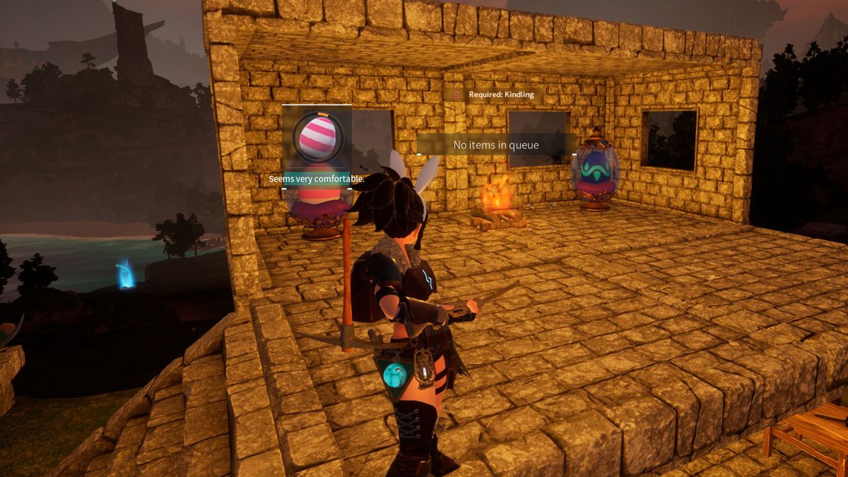 A Palworld player stand in front of two eggs hatching
