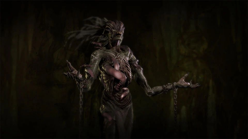 A ghastly enemy with tendrils stands with its arms wide open in Diablo 4: Season 1, Season of the Malignant