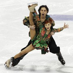 Russia's Jana Khokhlova and Sergei Novitski perform their original dance during the ice dance figure skating competition at the Vancouver 2010 Olympics in Vancouver Sunday.