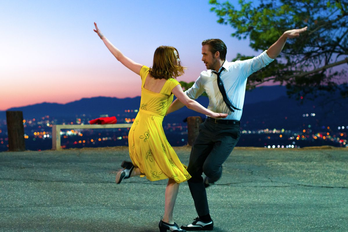 Emma Stone and Ryan Gosling sing, dance, charm in La La Land.