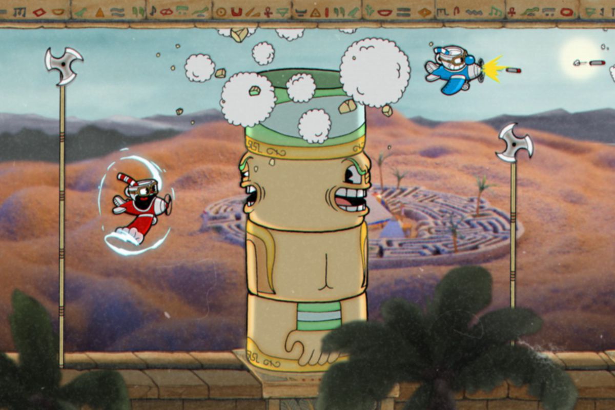 Cuphead - flying past towers