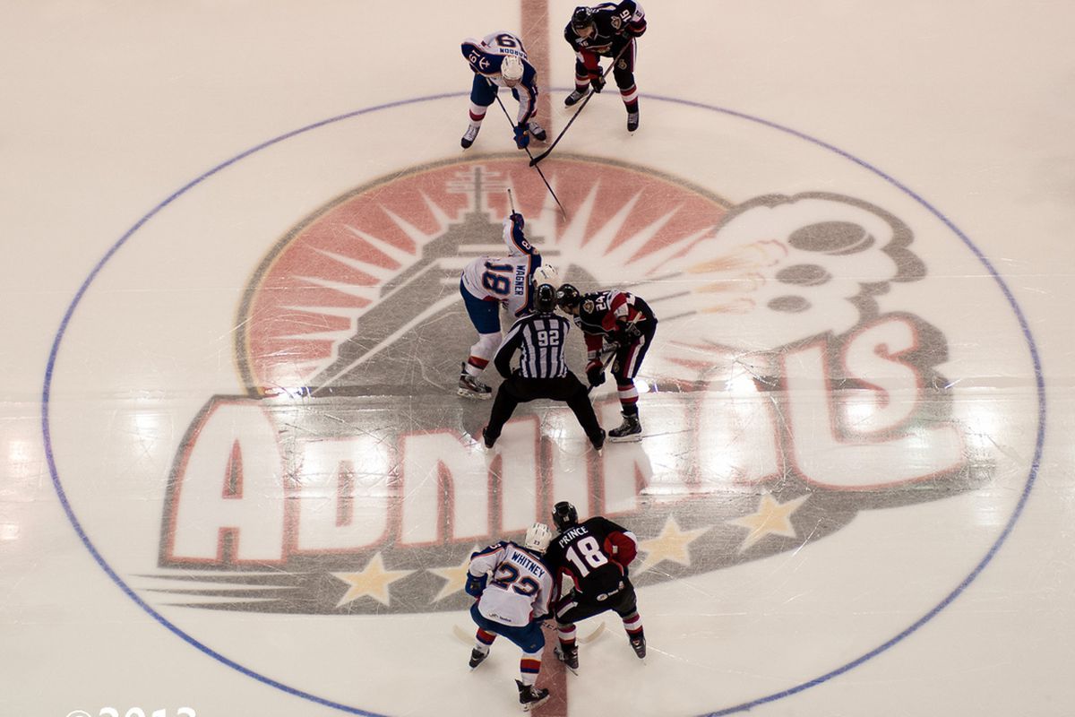 Admirals at Scope Center Ice for a Faceoff.  
