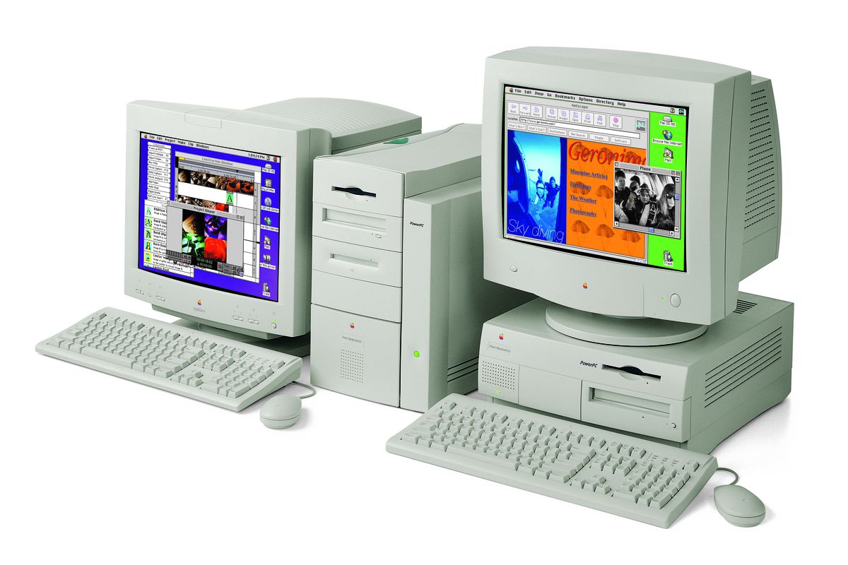Power Macintosh G3 Beige desktop, a tower, a pedestal computer, with a large CRT monitor.