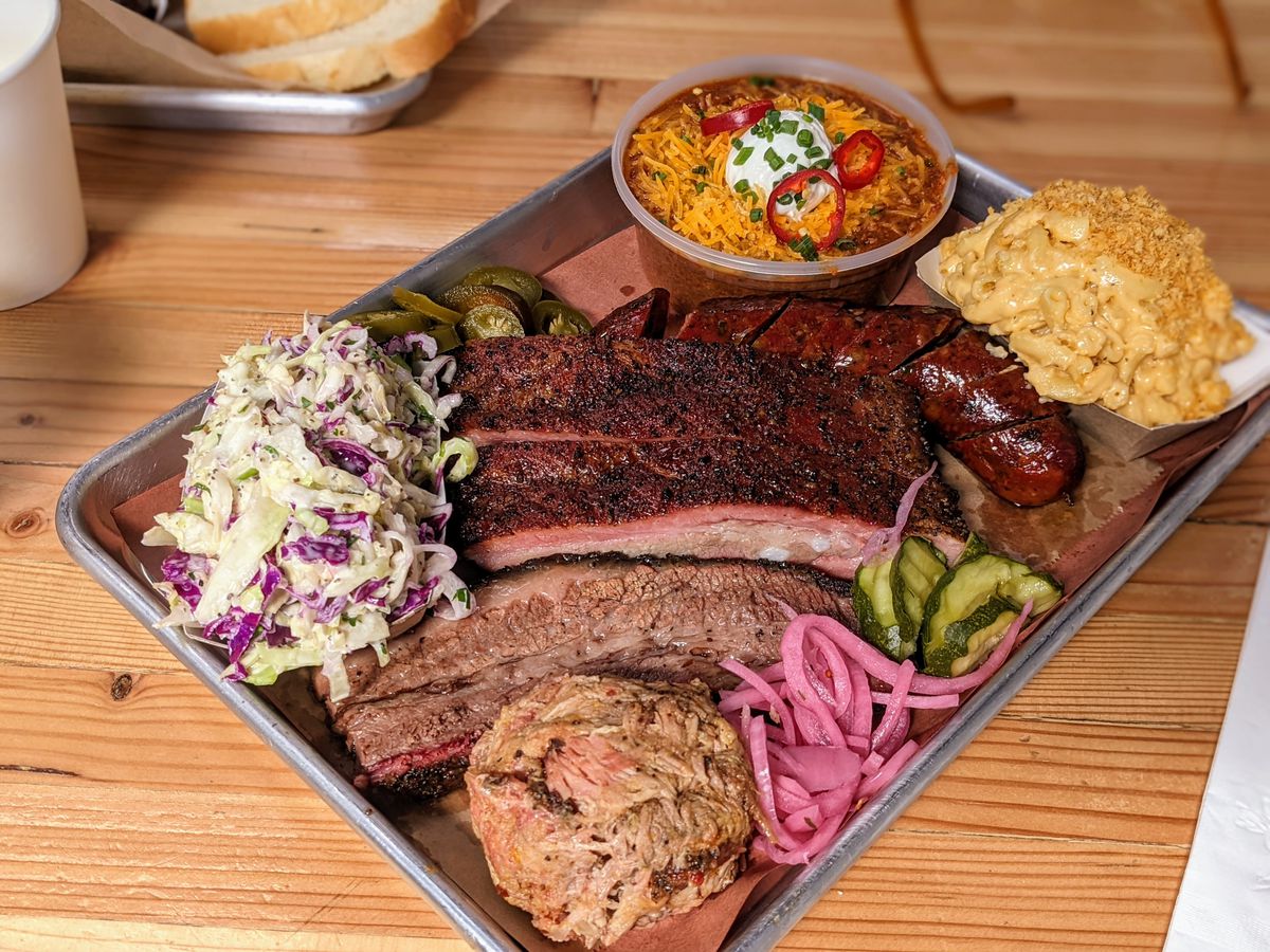 Smoked meat and sides at Moo’s Craft Barbecue in Lincoln Heights.