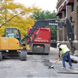 Utility work on Seminary Avenue, adjacent to the firehouse