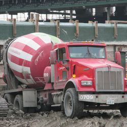 Concrete truck on Waveland in the left-field bleachers