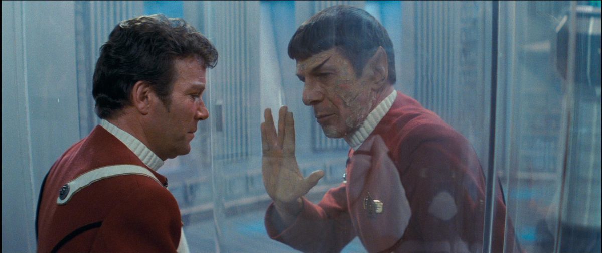 William Shatner and Leonard Nimoy in Star Trek II: The Wrath of Khan.
