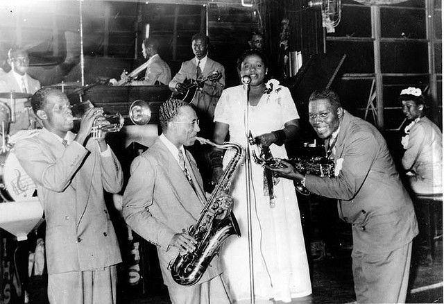 A black and white photo of I.H. Smalley and Orchestra at the El Dorado Ballroom in the late 1940s.