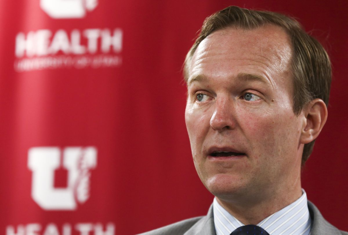 FILE - Congressman Ben McAdams speaks during an event held to address the need for more funding for suicide prevention at the UNI Downtown Behavioral Health Clinic in Salt Lake City on Monday, July 8, 2019.