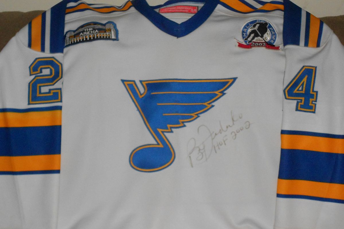 Mitchell and Ness signed Bernie Federko Blues jersey; Custom Crafted with HOF and Arena patches
