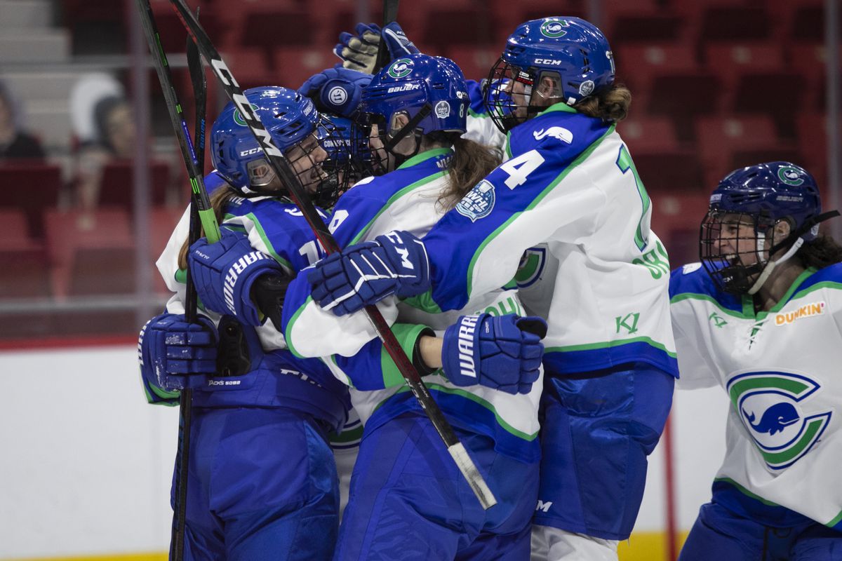 Connecticut Whale celebrate a goal in Lake Placid, NY.