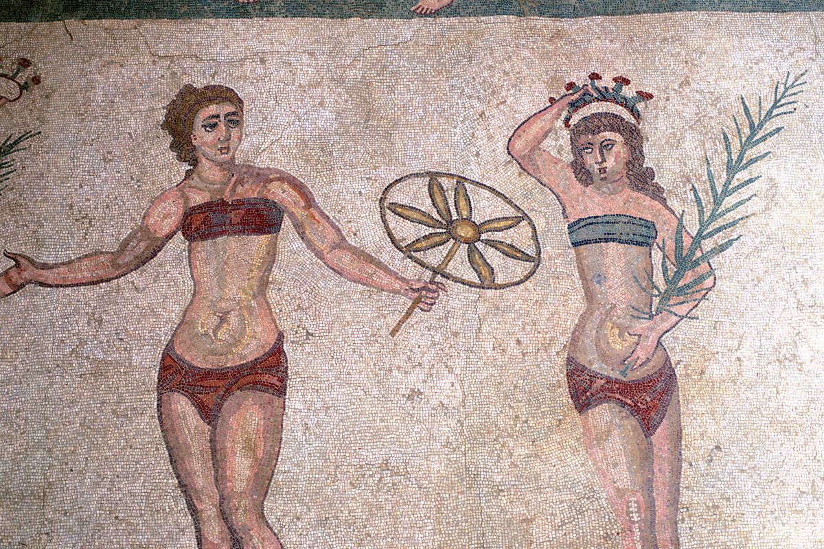 Mosaic in the Roman Villa of Casale, near Piazza Armerina, Sicily, Italy.