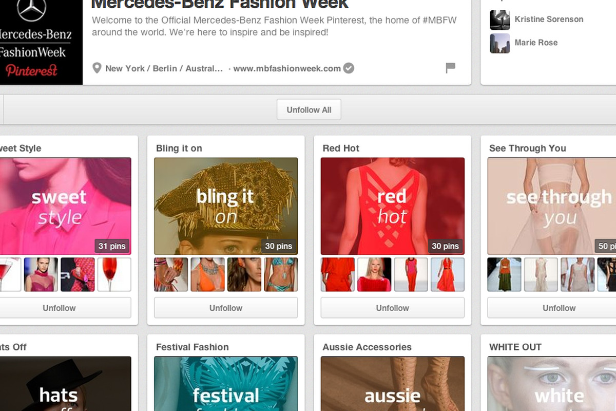 Pinterest's fashion week page