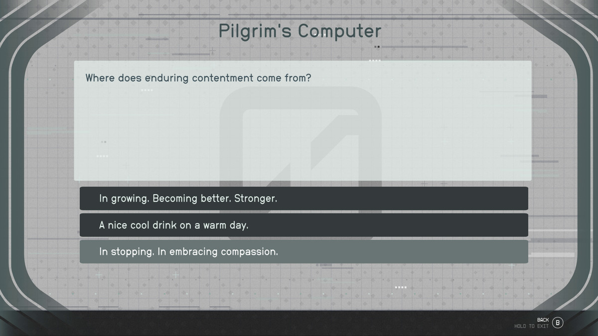 The player sneaks into the Pilgrim’s Computer