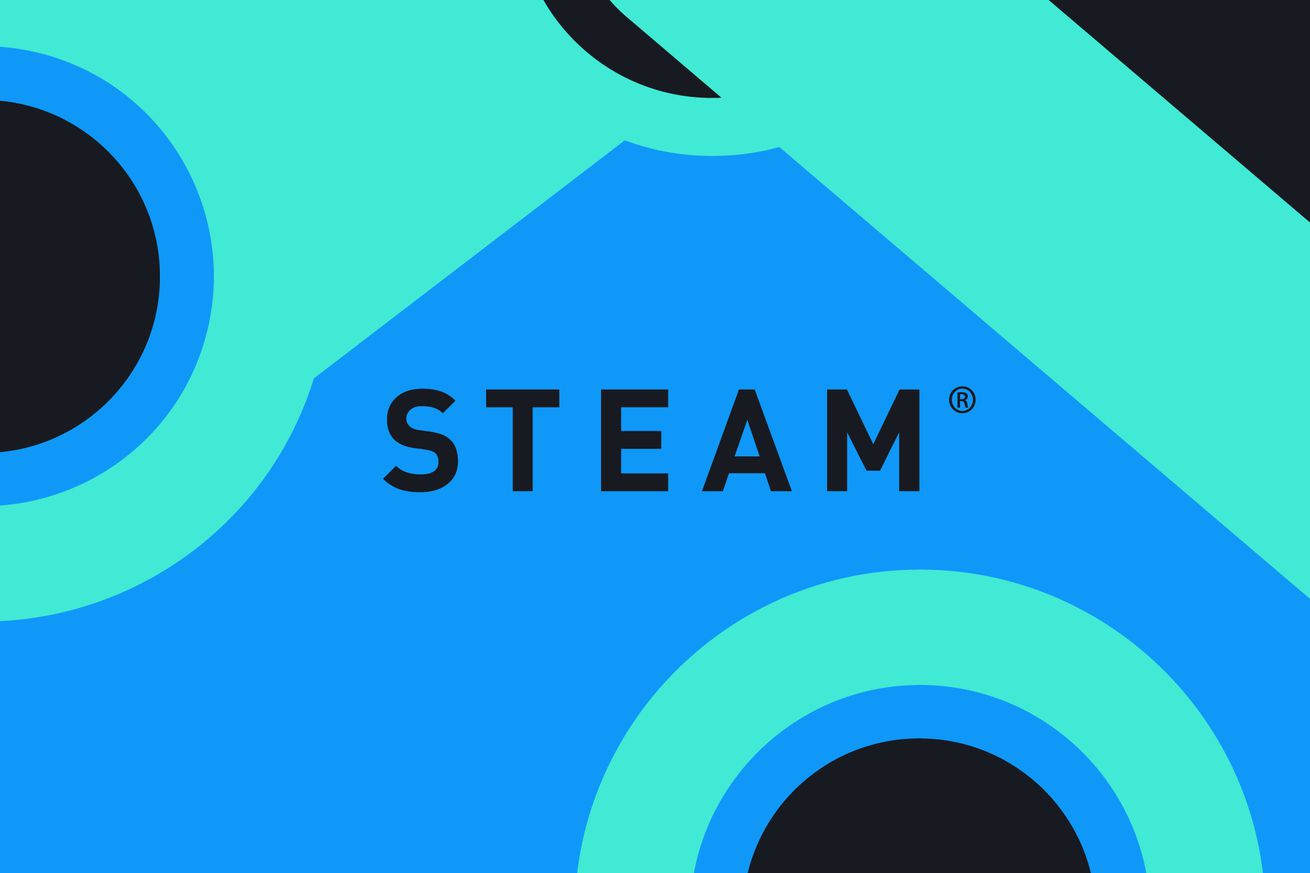 The Steam brand logo against a blue and black backdrop