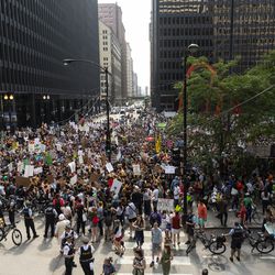 Thousands march from Grant Park to Federal Plaza in Chicago as part of the Chicago Youth Climate Strike, demanding climate action ahead of a UN emergency climate summit happening Monday.