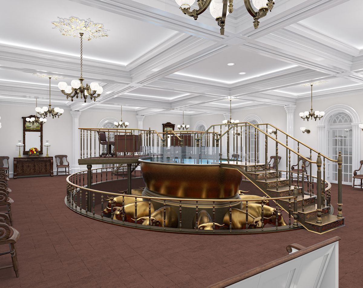 A rendering of the baptistry for the St. George Utah Temple. The temple will close Nov. 4 for extensive renovations.