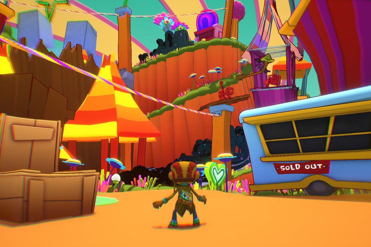 Raz stares out over one of Psychonauts 2’s many colorful landscapes