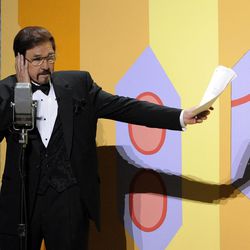 This Sept. 21, 2008 file photo Gary Owens performs in a skit at the 60th Primetime Emmy Awards in Los Angeles. Owens, best known for announcing "Rowan and Martin's Laugh-In," died, Thursday, Feb. 12, 2015 at his Los Angeles-area home. He was 80 years old.