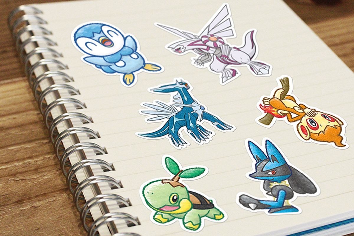 Sinnoh region Pokémon stickers on a notebook