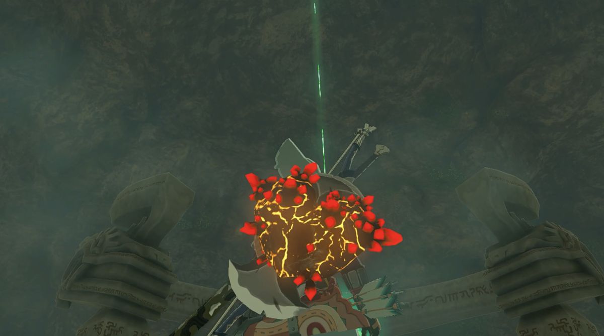 A beam going up from En-oma Shrine in Zelda: Tears of the Kingdom