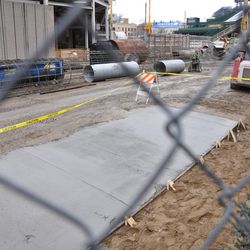 View looking north on Sheffield. The large open trench along the curb has been filled in