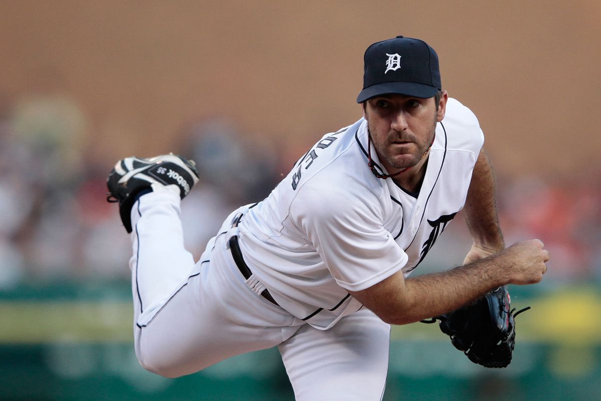 DETROIT, MI - MAY 18:  Justin Verlander #35 of the Detroit Tigers pitches in the fifth inning during the game against the Pittsburgh Pirates at Comerica Park on May 18, 2012 in Detroit, Michigan.  (Photo by Leon Halip/Getty Images)