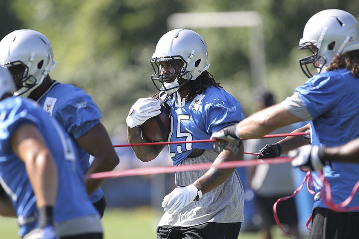 ALLEN PARK, MI - JULY 30:  Mikel Leshoure #25 of the Detroit Lions goes through the morning drills druing the Lions training camp on July 30, 2011 in Allen Park, Michigan.  (Photo by Leon Halip/Getty Images)