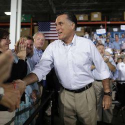 Republican presidential candidate Mitt Romney campaigns at PR Machine Works in Mansfield, Ohio, Monday, Sept. 10, 2012.