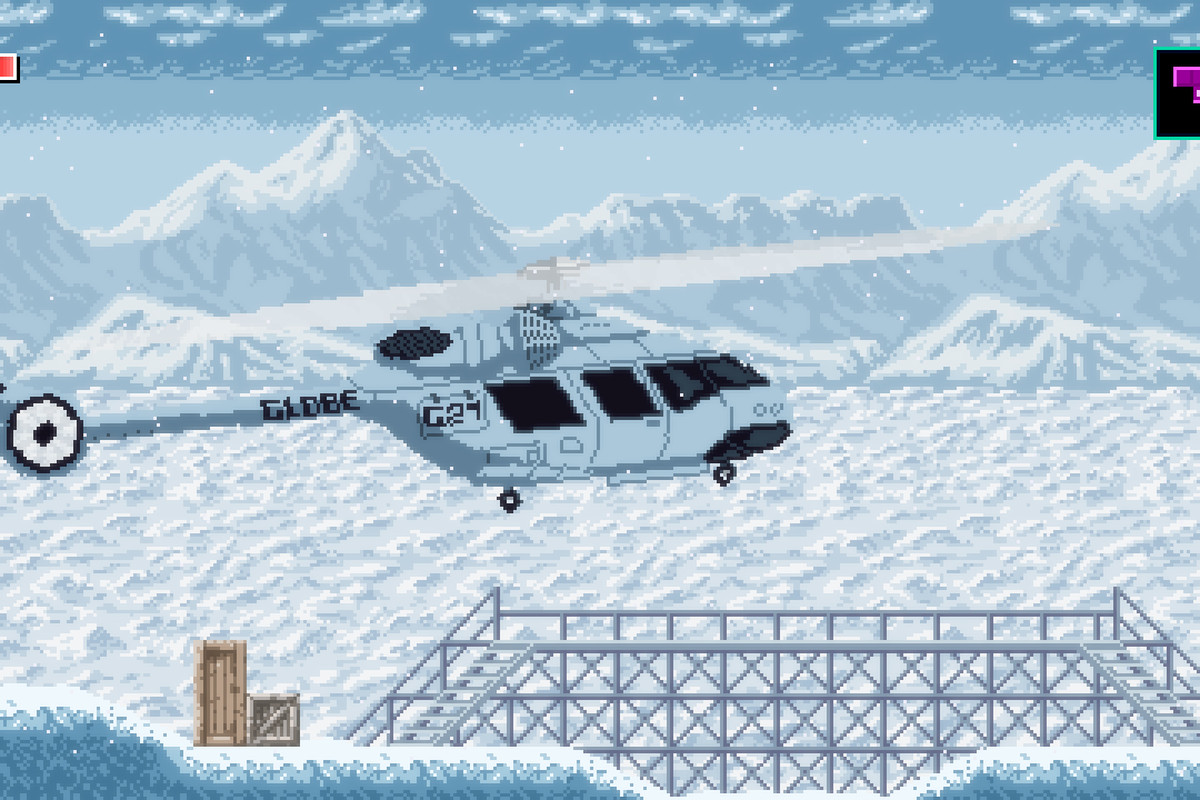 a helicopter lands in this cutscene screen for Axiom Verge 2