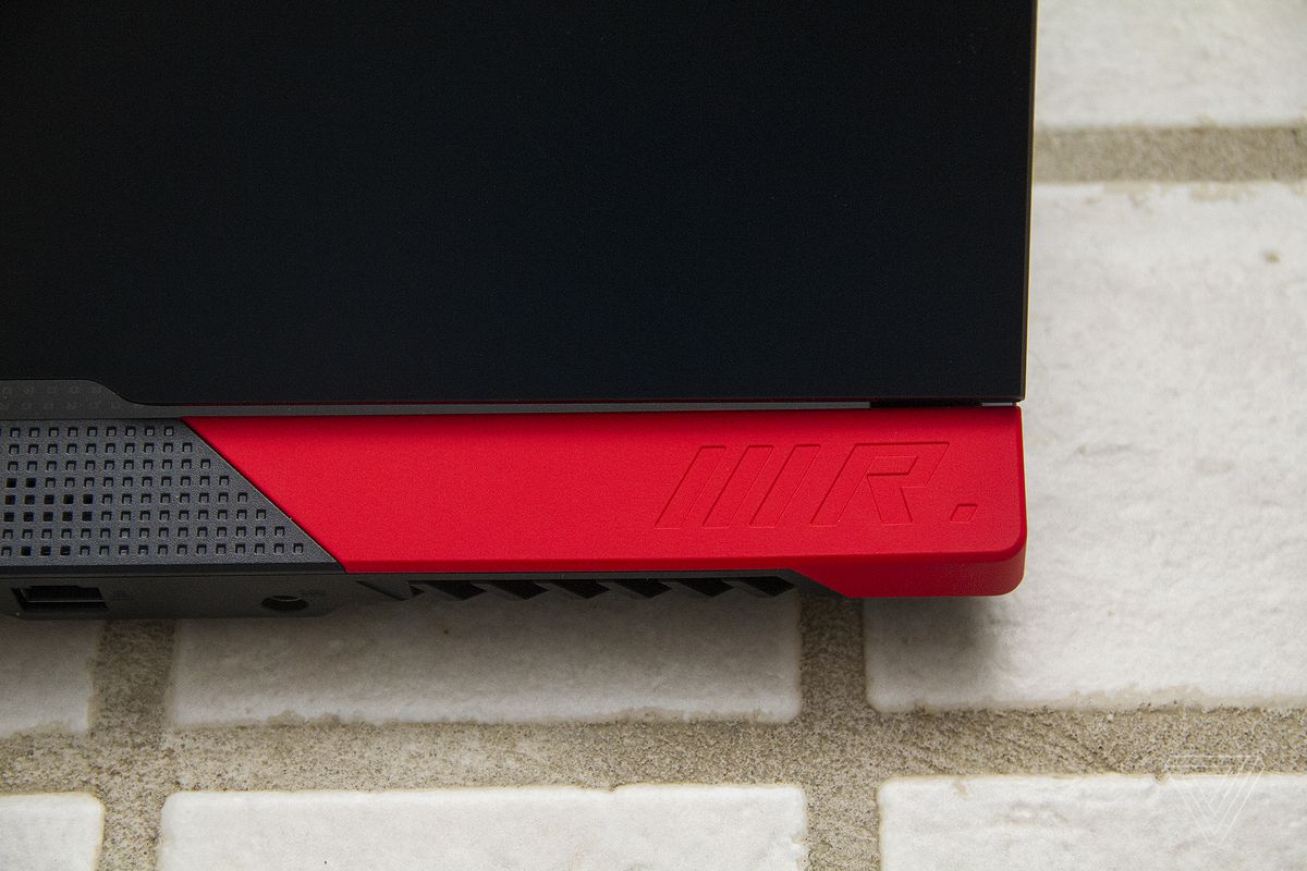 The red hinge cap on the back of the Asus ROG Strix G15.