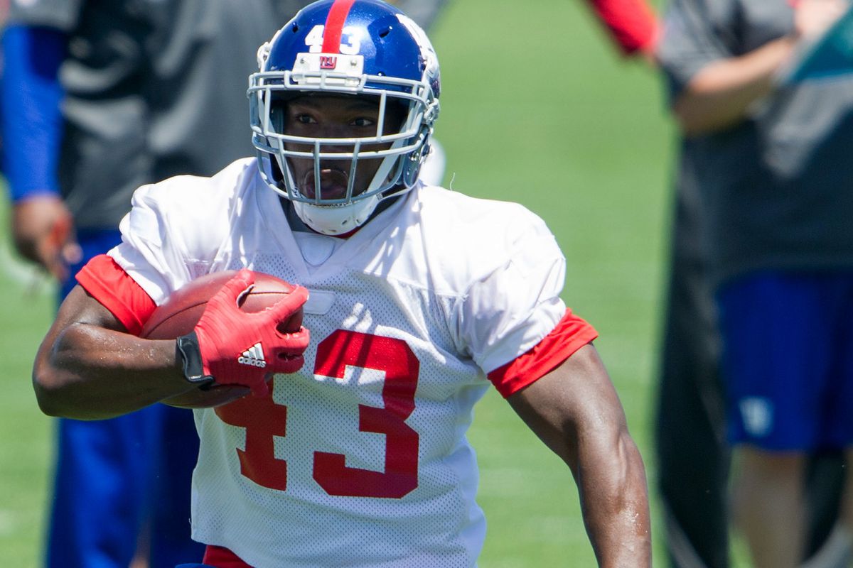 BObby Rainet during spring practices with the Giants