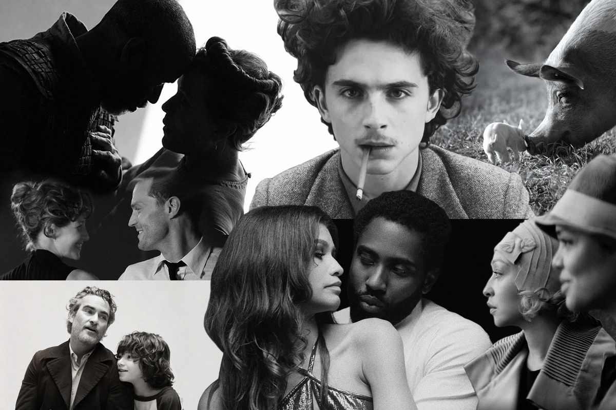 A collage of black-and-white films released in 2021.