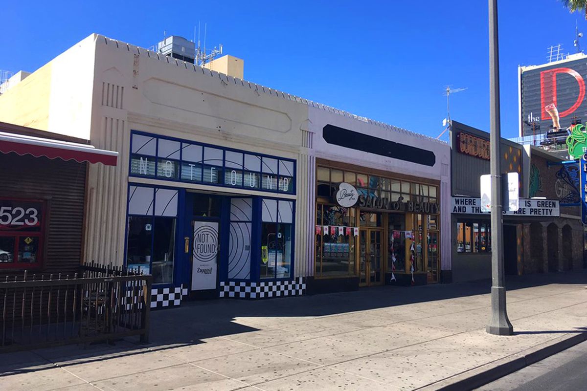 The exterior of two new projects coming to Fremont East, Cheap Shot and We All Scream.